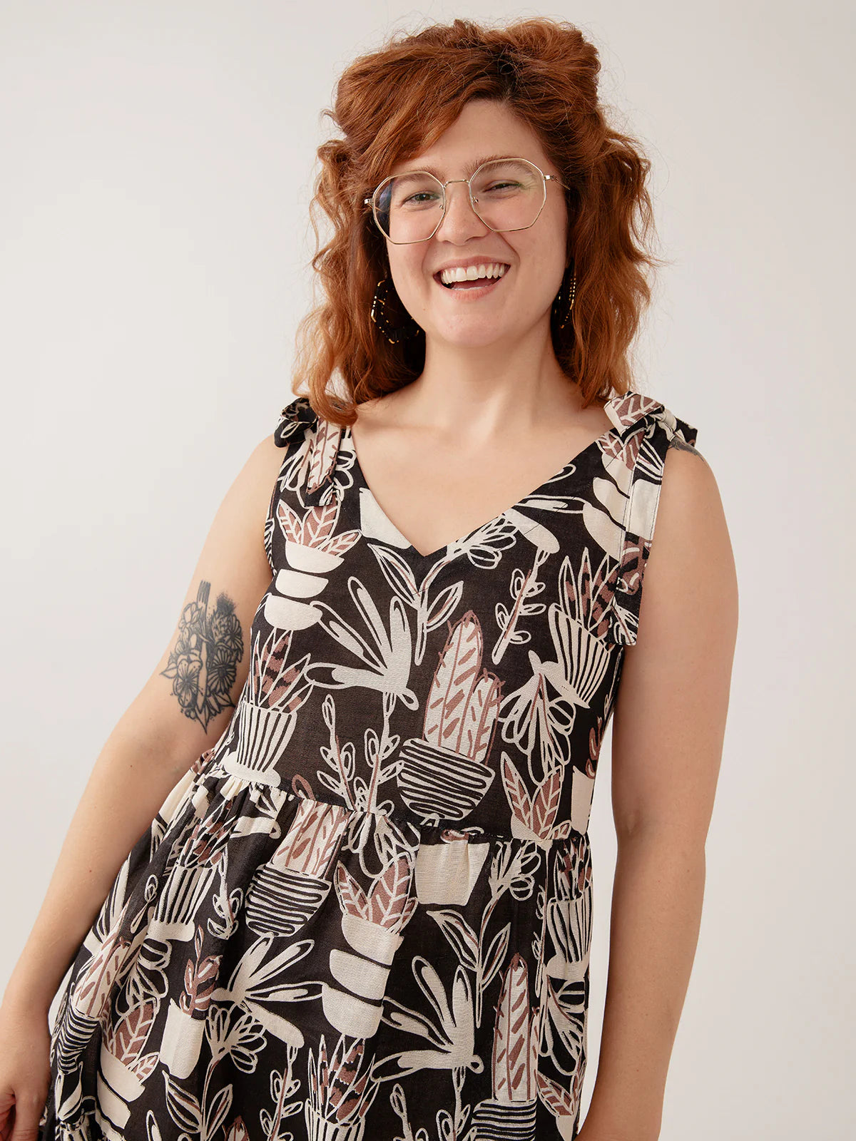 Lorelai Dress in Neutral Cacti Print | Mata Traders