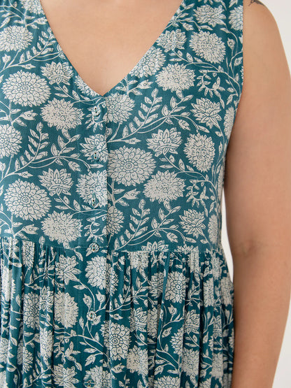 Olivia Dress in Teal Floral Print | Mata Traders