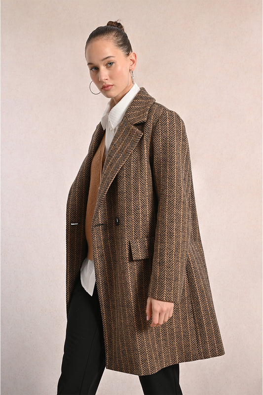 Brown Striped Herringbone Coat