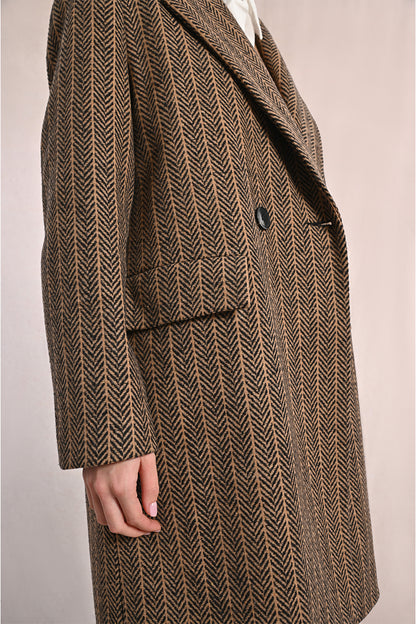 Brown Striped Herringbone Coat