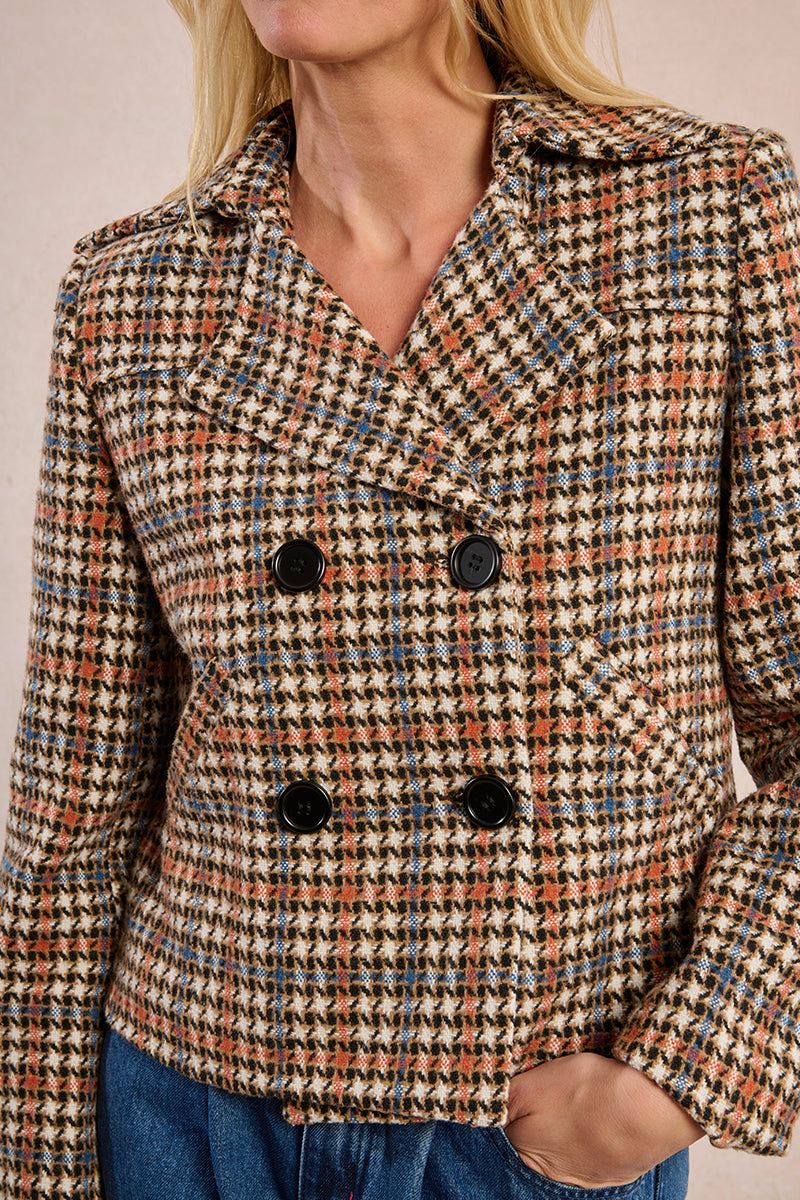 Cropped Plaid Pea Coat