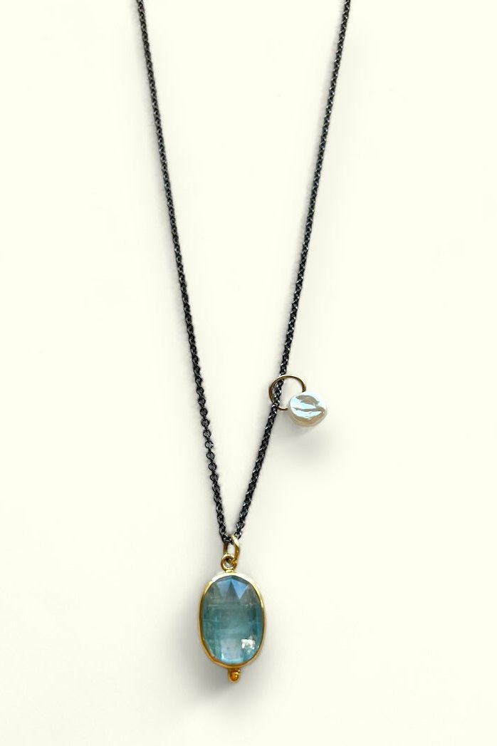 Kyanite Necklace with Keshi Pearl