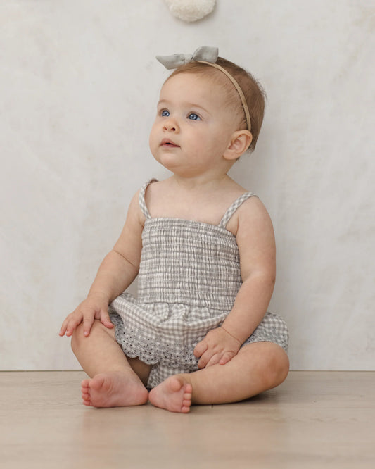 Sage Check Smocked Romper