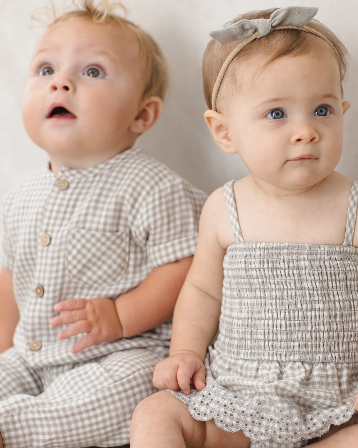 Sage Check Smocked Romper