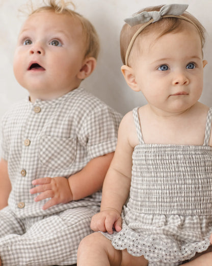 Sage Check Smocked Romper