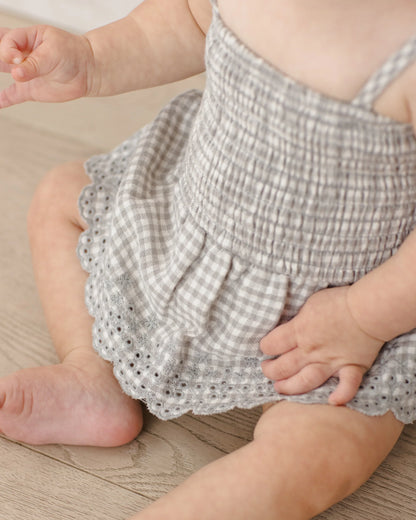 Sage Check Smocked Romper