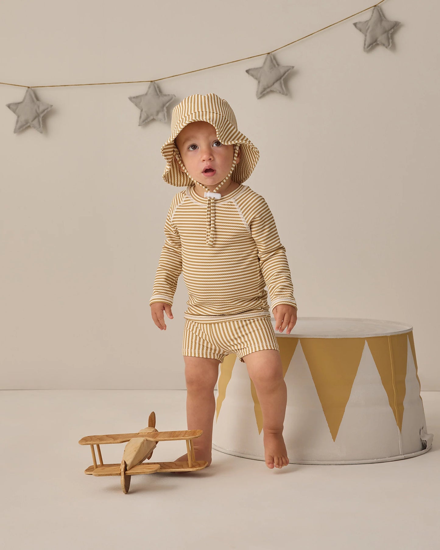Honey Stripe Rashguard Swimsuit Set