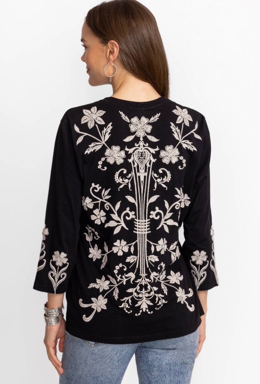 Talithia 3/4 Sleeve Embroidered Top | Johnny Was