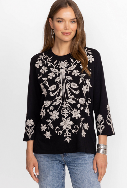 Talithia 3/4 Sleeve Embroidered Top | Johnny Was