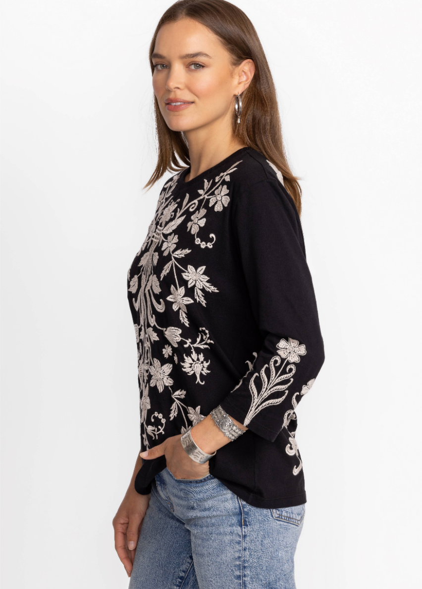 Talithia 3/4 Sleeve Embroidered Top | Johnny Was