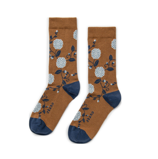 Camellias Crew Socks in Sienna