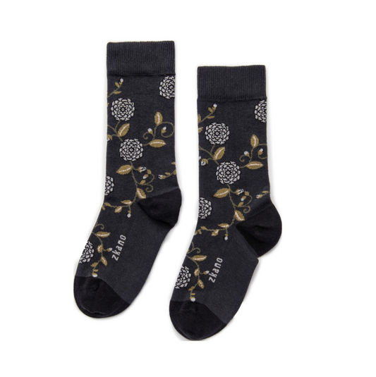 Camellias Crew Socks in Charcoal