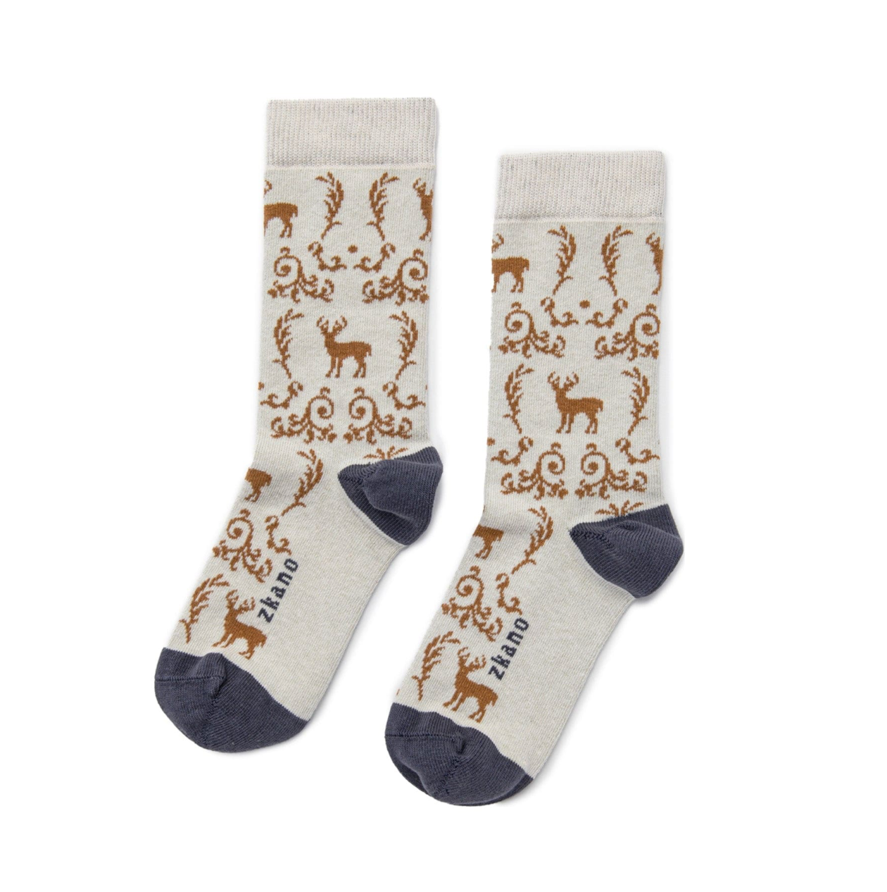 Deer Toile Crew Socks in Wheat