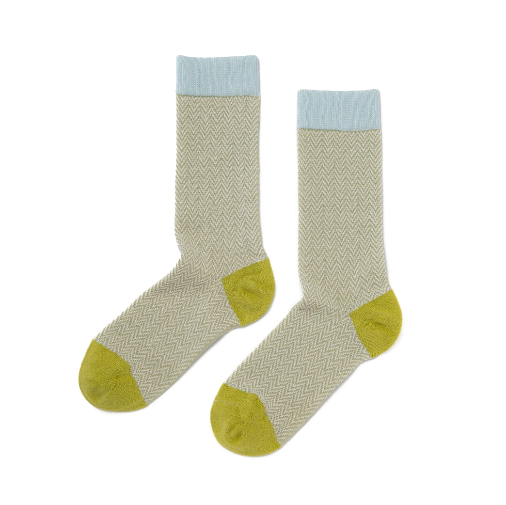 Textured Herringbone Crew Socks in Sage