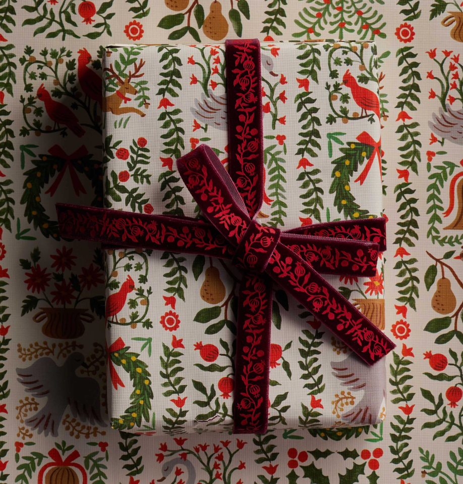 Christmastide Pomegranate Velvet Ribbon