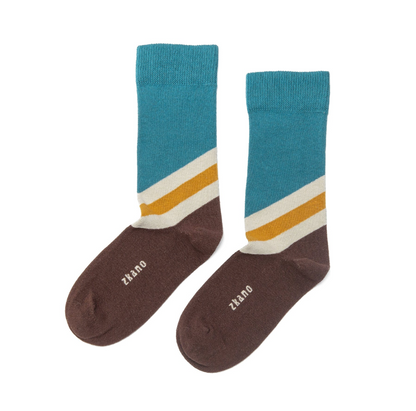 V-Line Crew Socks in Teal & Brown