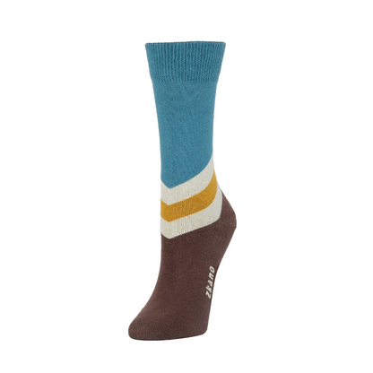 V-Line Crew Socks in Teal & Brown