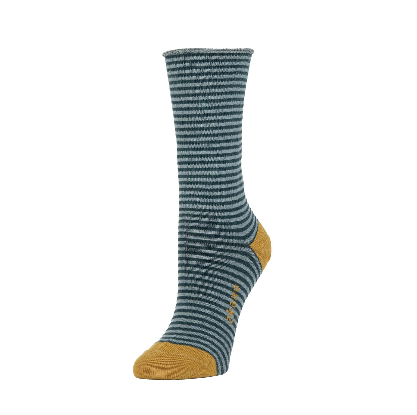 Roll Top Striped Crew Socks in Teal
