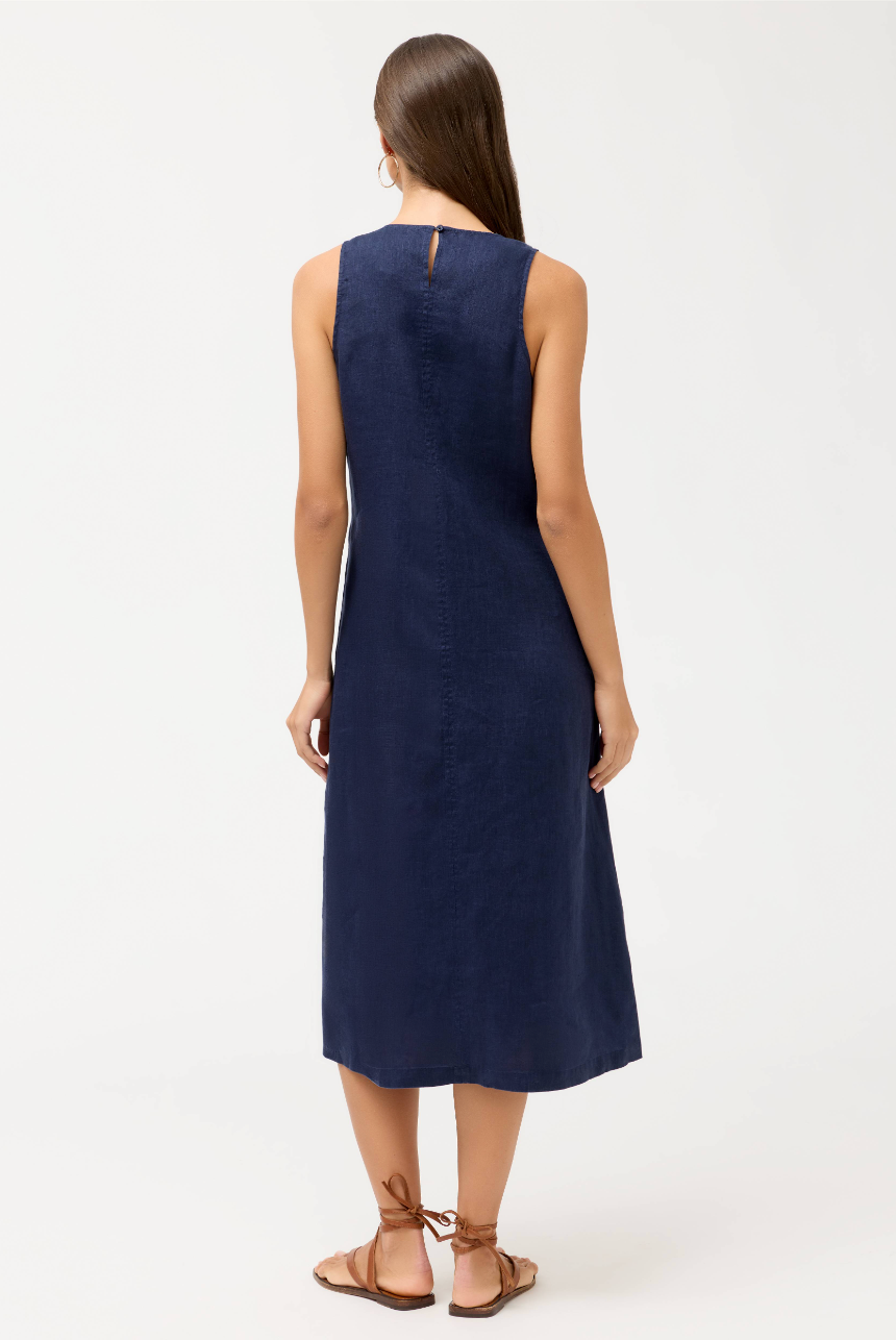 Adina Linen Tank Dress in Blue Night | Johnny Was