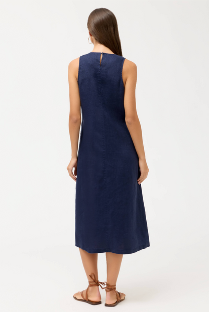 Adina Linen Tank Dress in Blue Night | Johnny Was