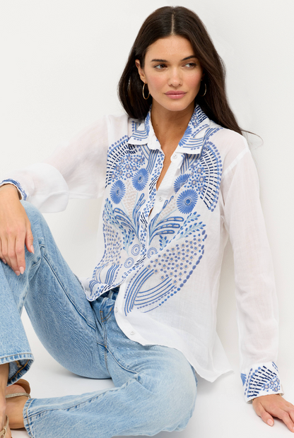 Relaxed Button Down in Blue & White | Johnny Was