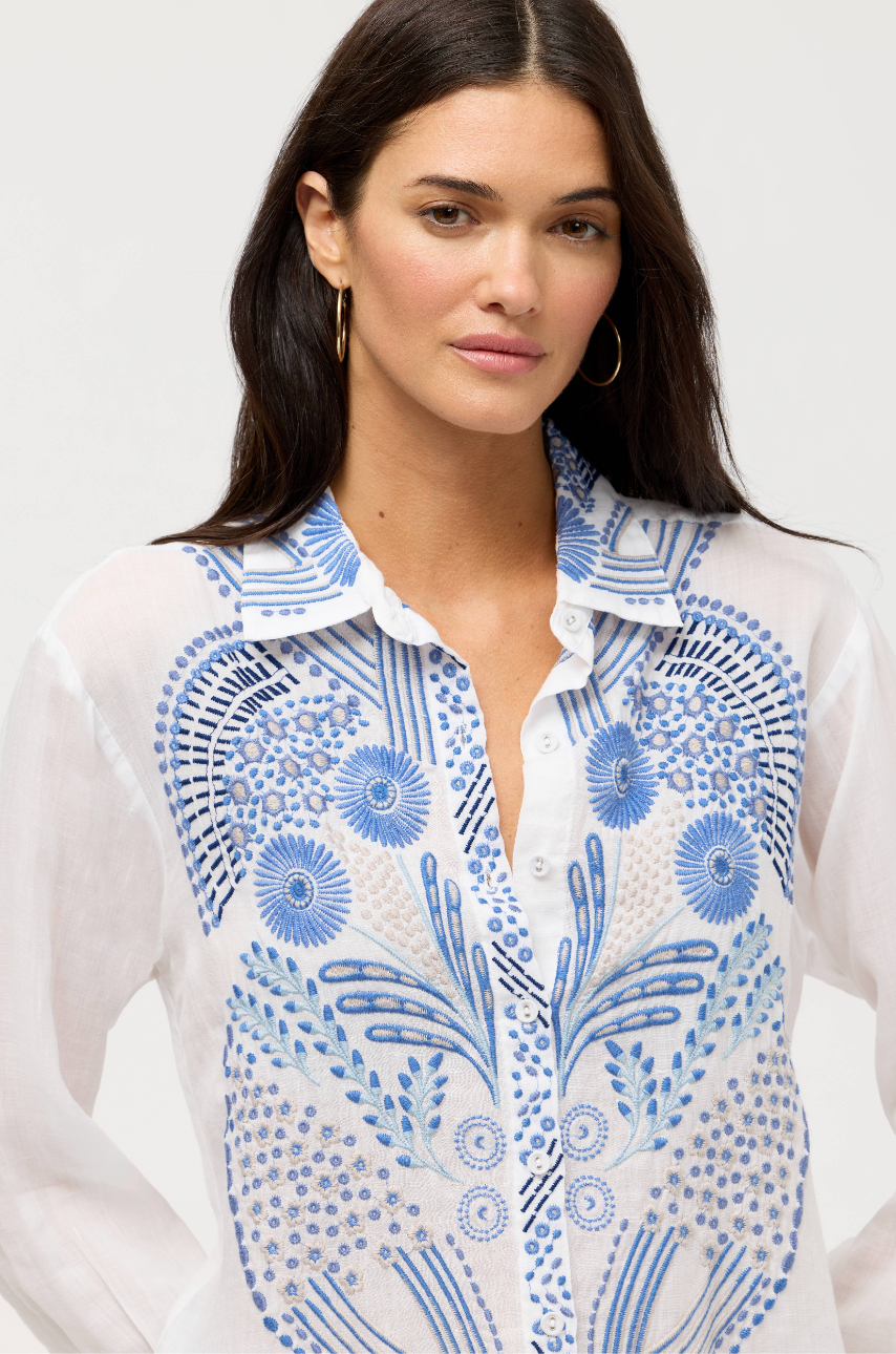 Relaxed Button Down in Blue & White | Johnny Was