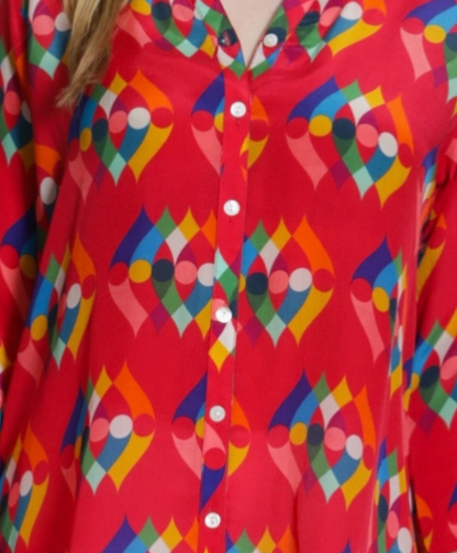 Button-Up Blouse in Red Kaleidoscope Print | APNY