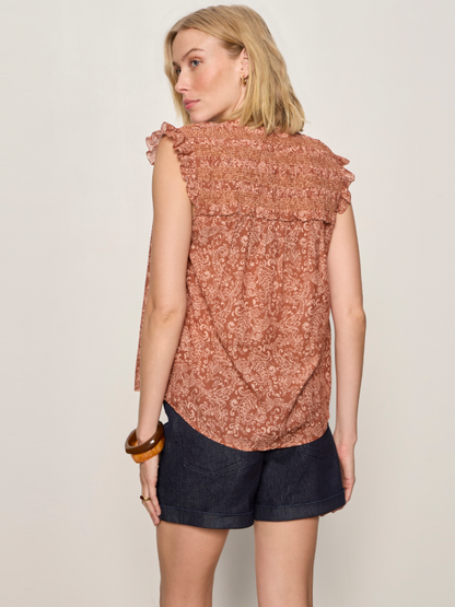 Sleeveless Smocked Blouse in Clay Mosaic | Sanctuary