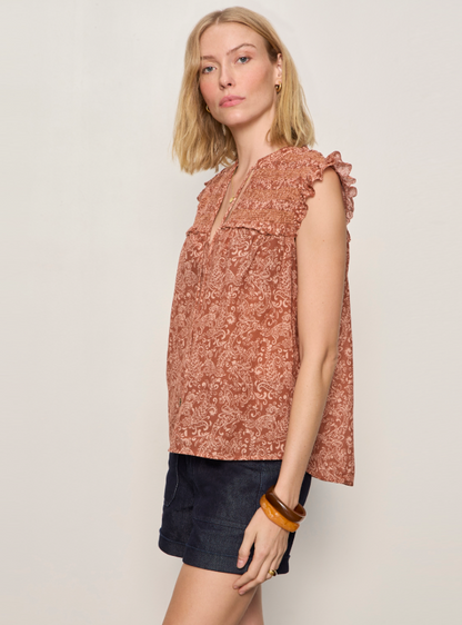 Sleeveless Smocked Blouse in Clay Mosaic | Sanctuary