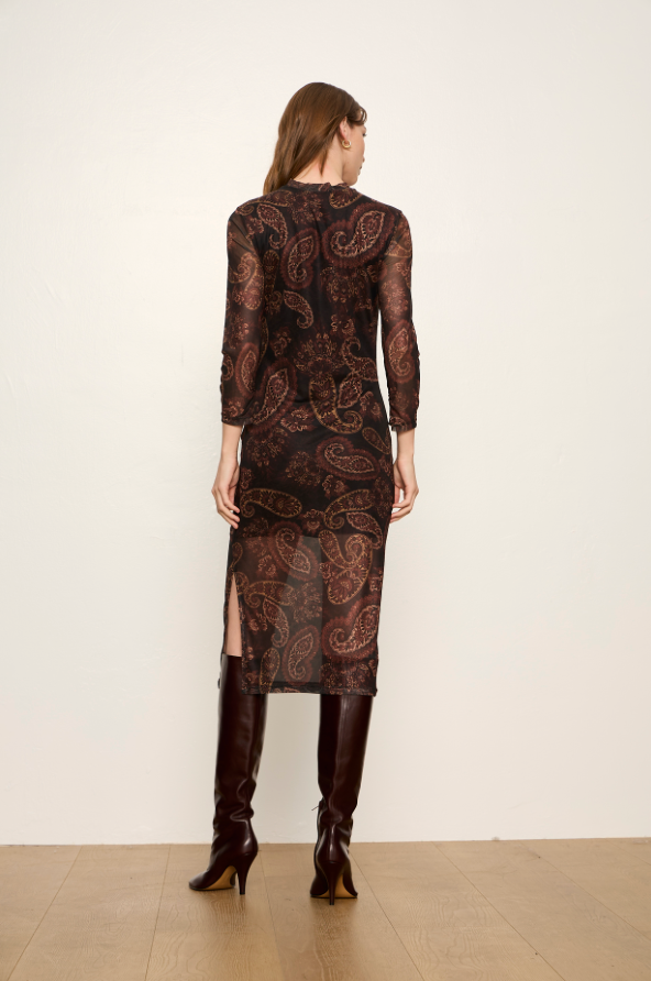 Mesh Long Sleeve Dress in Cocoa Paisley | Sanctuary