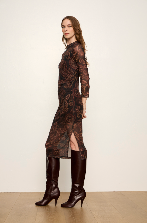 Mesh Long Sleeve Dress in Cocoa Paisley | Sanctuary