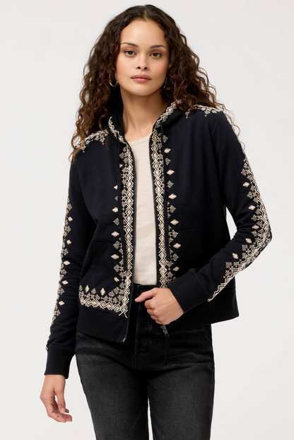 Tamira Zip Up Sweatshirt in Black | Johnny Was