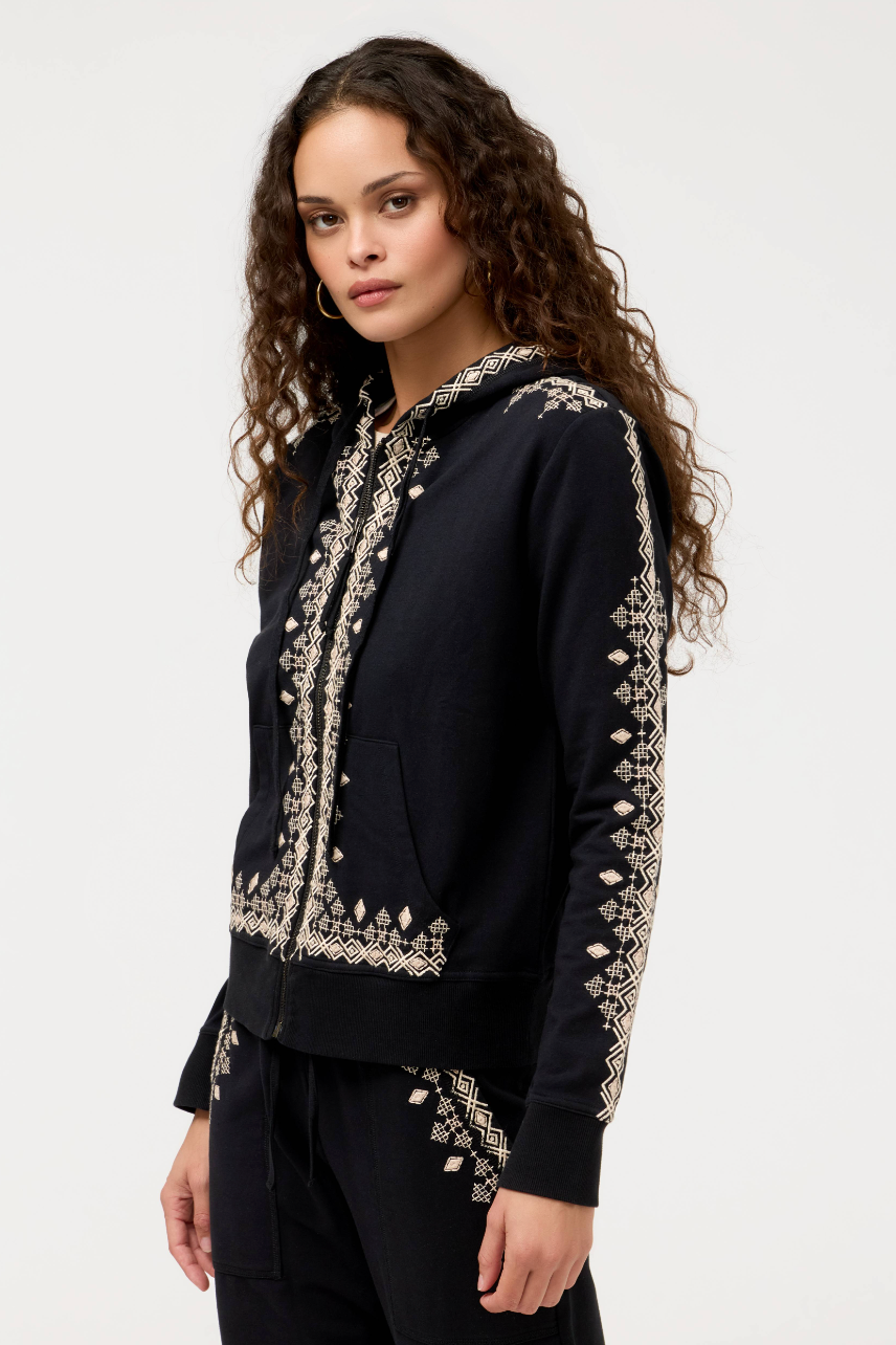 Tamira Zip Up Sweatshirt in Black | Johnny Was