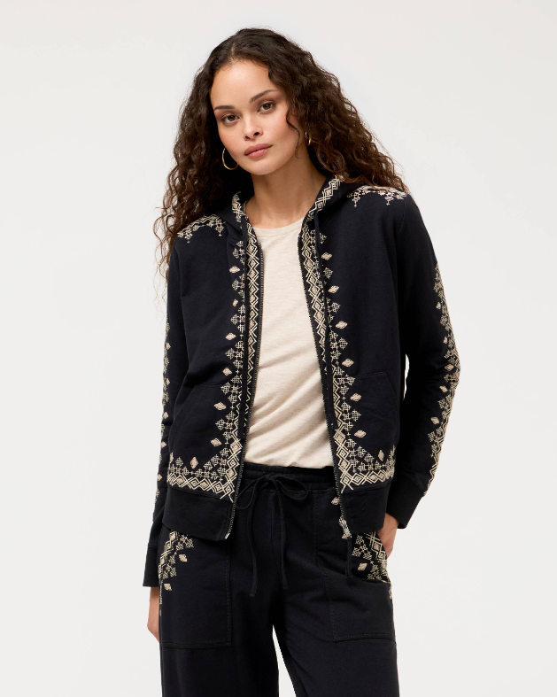 Tamira Zip Up Sweatshirt in Black | Johnny Was