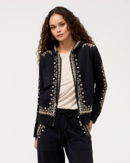 Tamira Zip Up Sweatshirt in Black | Johnny Was
