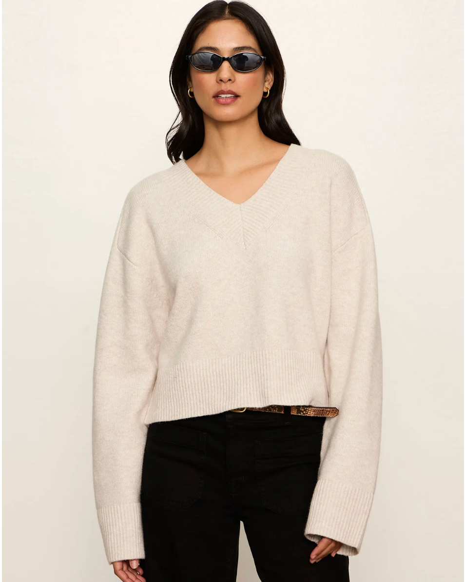 Vanna V-Neck Sweater in Heather Hazelnut | Sanctuary
