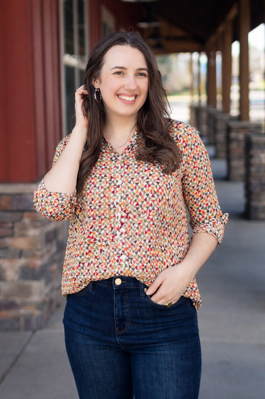 Button-Up Blouse in Multicolor Geo Print | APNY