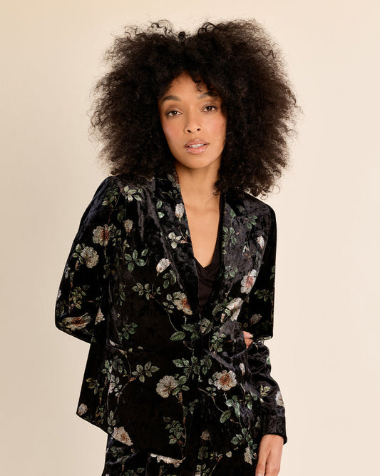 Metallic Floral Velvet Blazer in Black