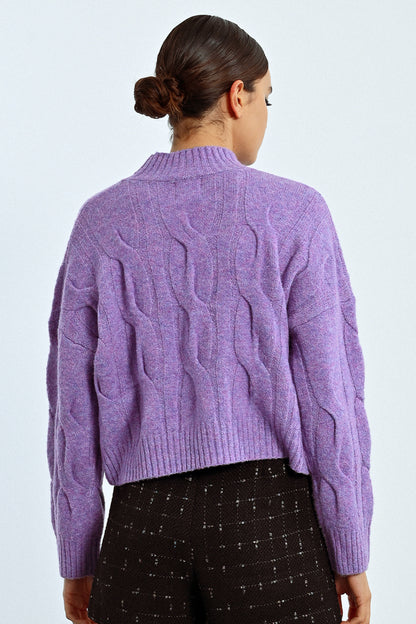 Cable Mock Neck Sweater in Lilac