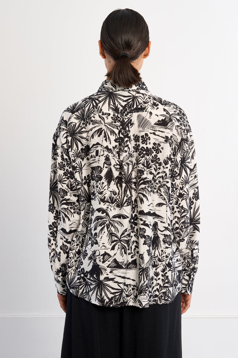 Hawaiian Print Button Down in Black & White
