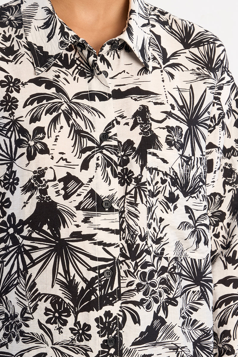 Hawaiian Print Button Down in Black & White