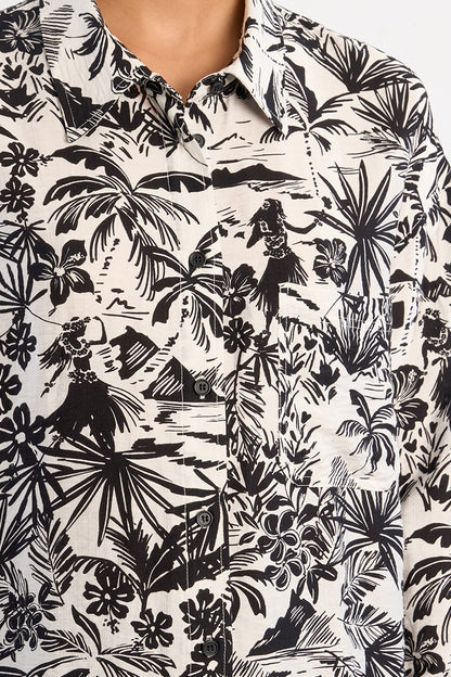 Hawaiian Print Button Down in Black & White