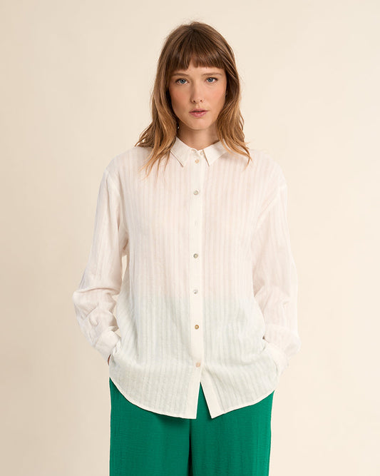 Tonal Stripe Woven Shirt in White