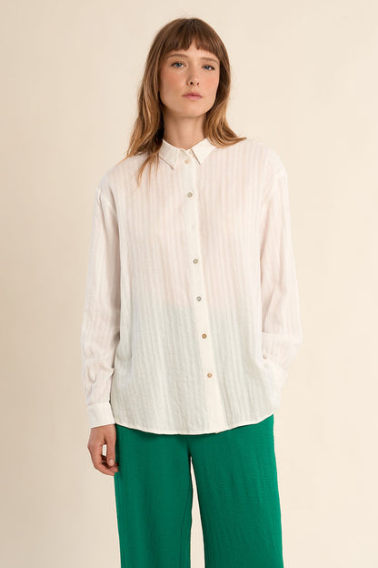 Tonal Stripe Woven Shirt in White