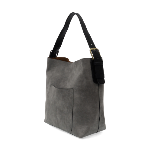 Faux Suede Hobo Handle Handbag in Shadow