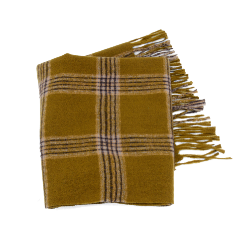 Soft Plaid Fringe Scarf in Mustard