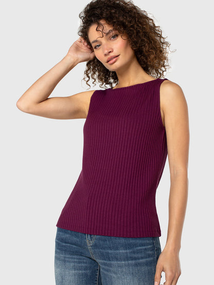 Sleeveless Boat Neck Rib Knit Top in Wine | Liverpool