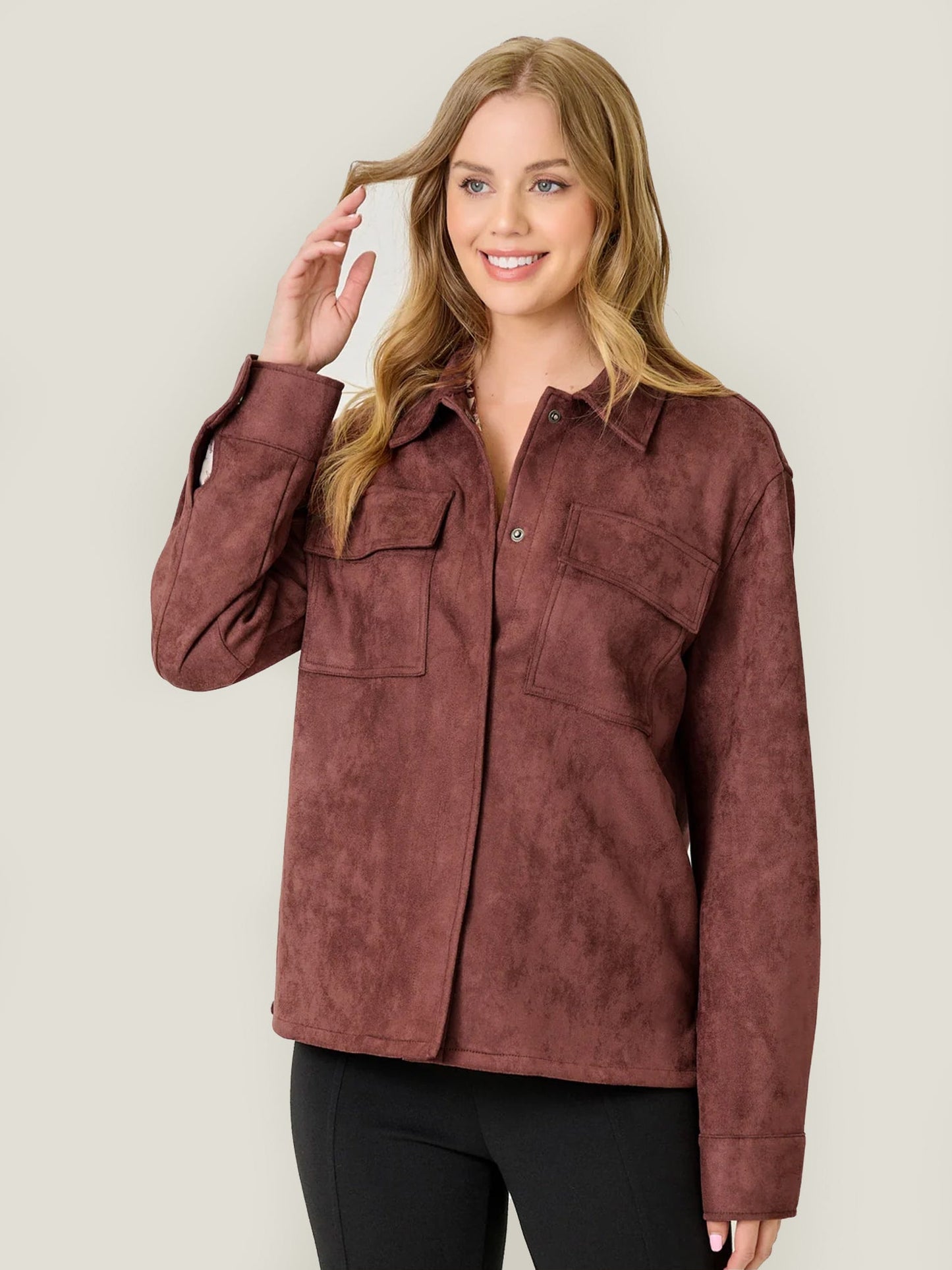 Suede Shacket in Burgundy