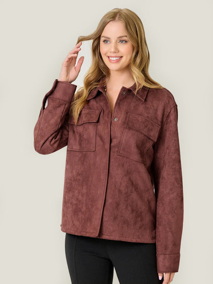 Suede Shacket in Burgundy