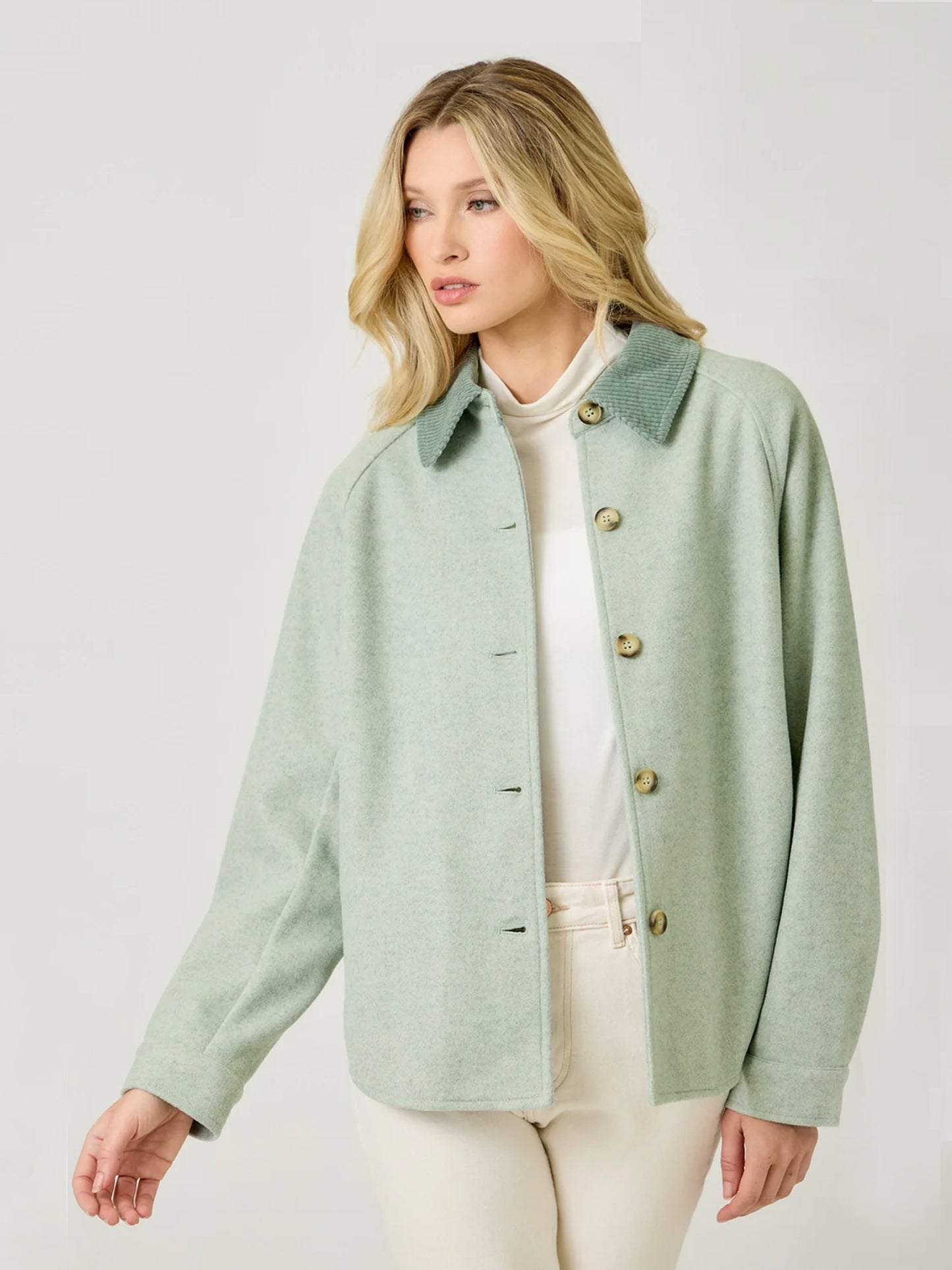 Button Shirt Jacket in Seafoam